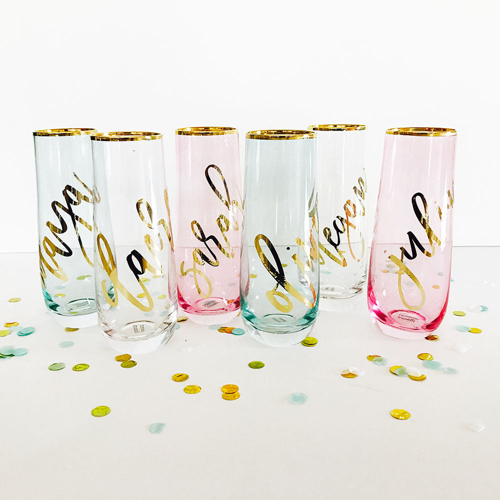 Stemless Champagne Flutes Personalized with Script Name – Aloha
