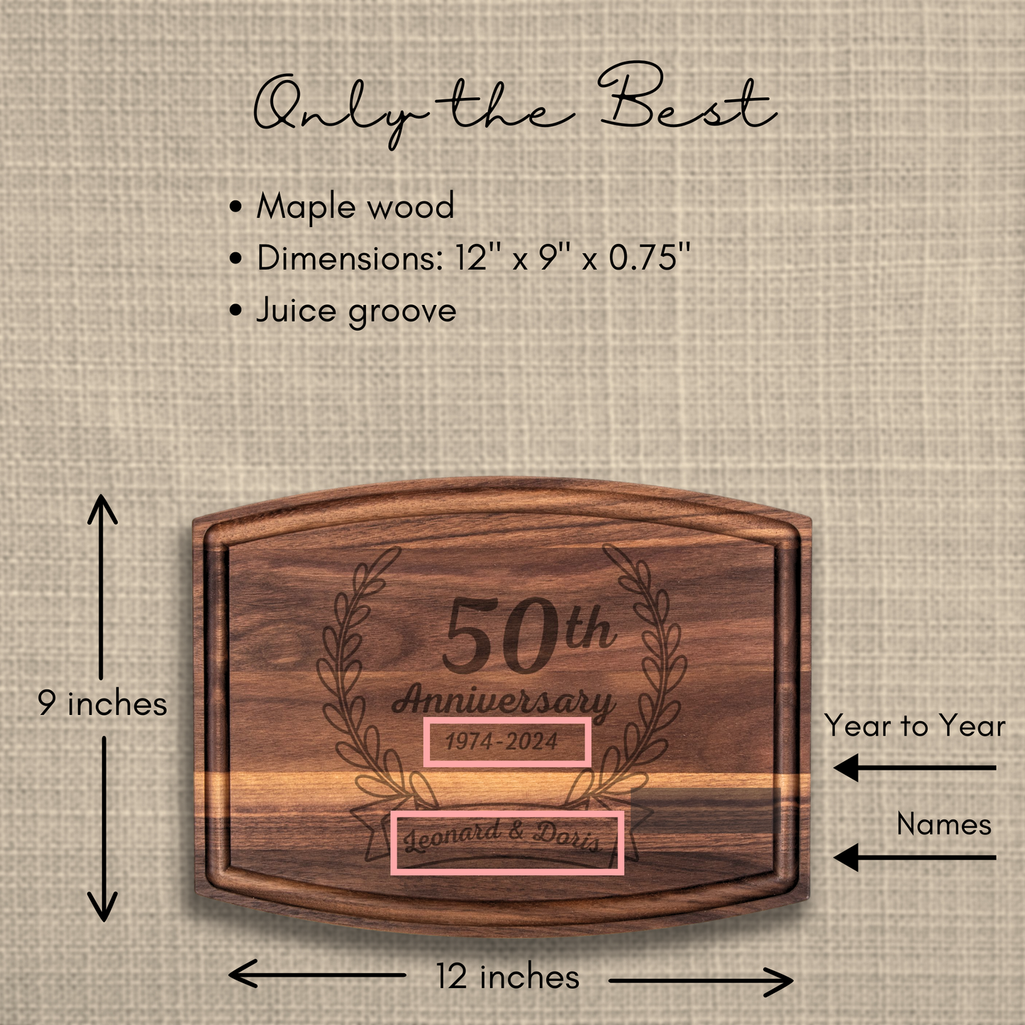 50th Anniversary Gift Walnut Cutting Board