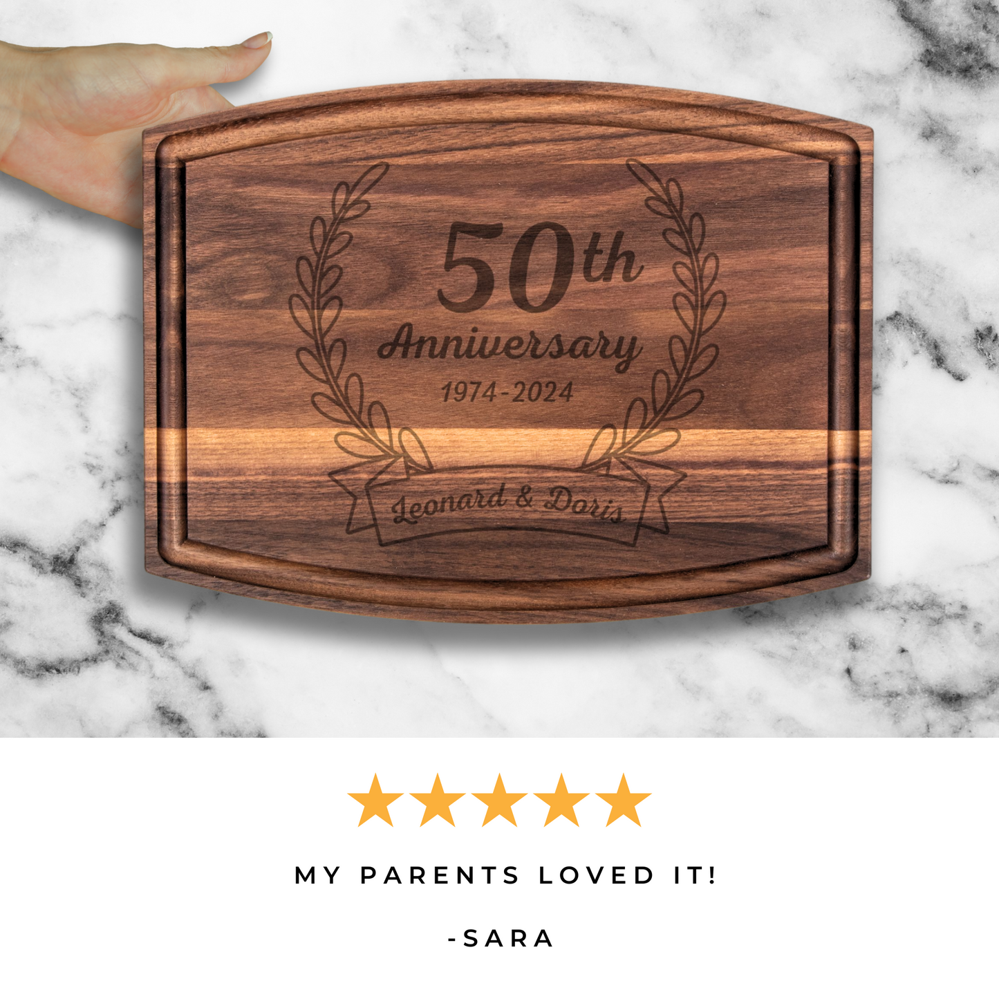 50th Anniversary Gift Walnut Cutting Board