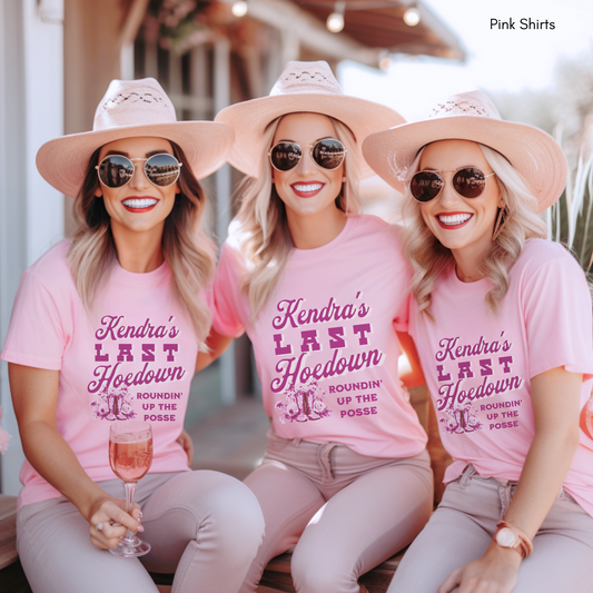 Bachelorette Party Theme Ideas, Bachelorette Party Shirts, Last Hoe Down Bachelorette Party Shirts, Western theme bachelorette party ideas, miami bach, las vegas bach, new orleans bach, cowgirl bachelorette party, last hoedown, last hoe down, aloha sunshine designs