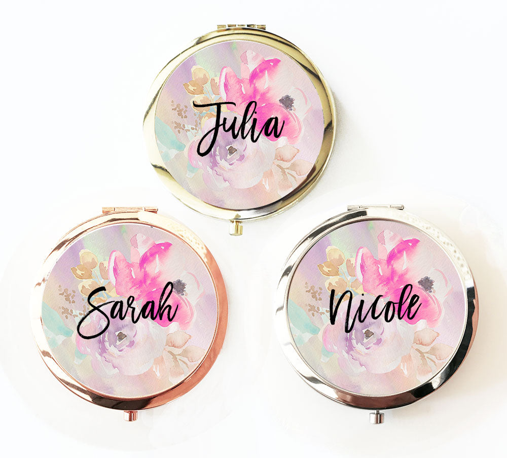 Personalized Compact Mirror - Floral