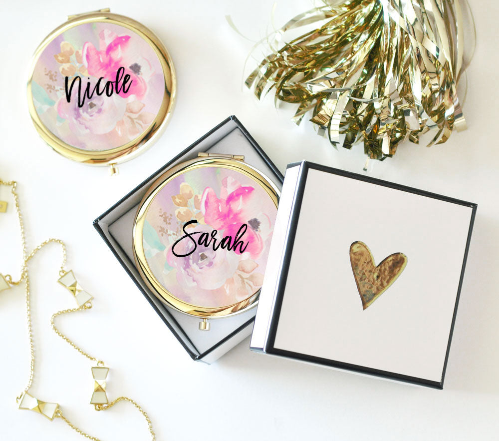 Personalized Compact Mirror - Floral