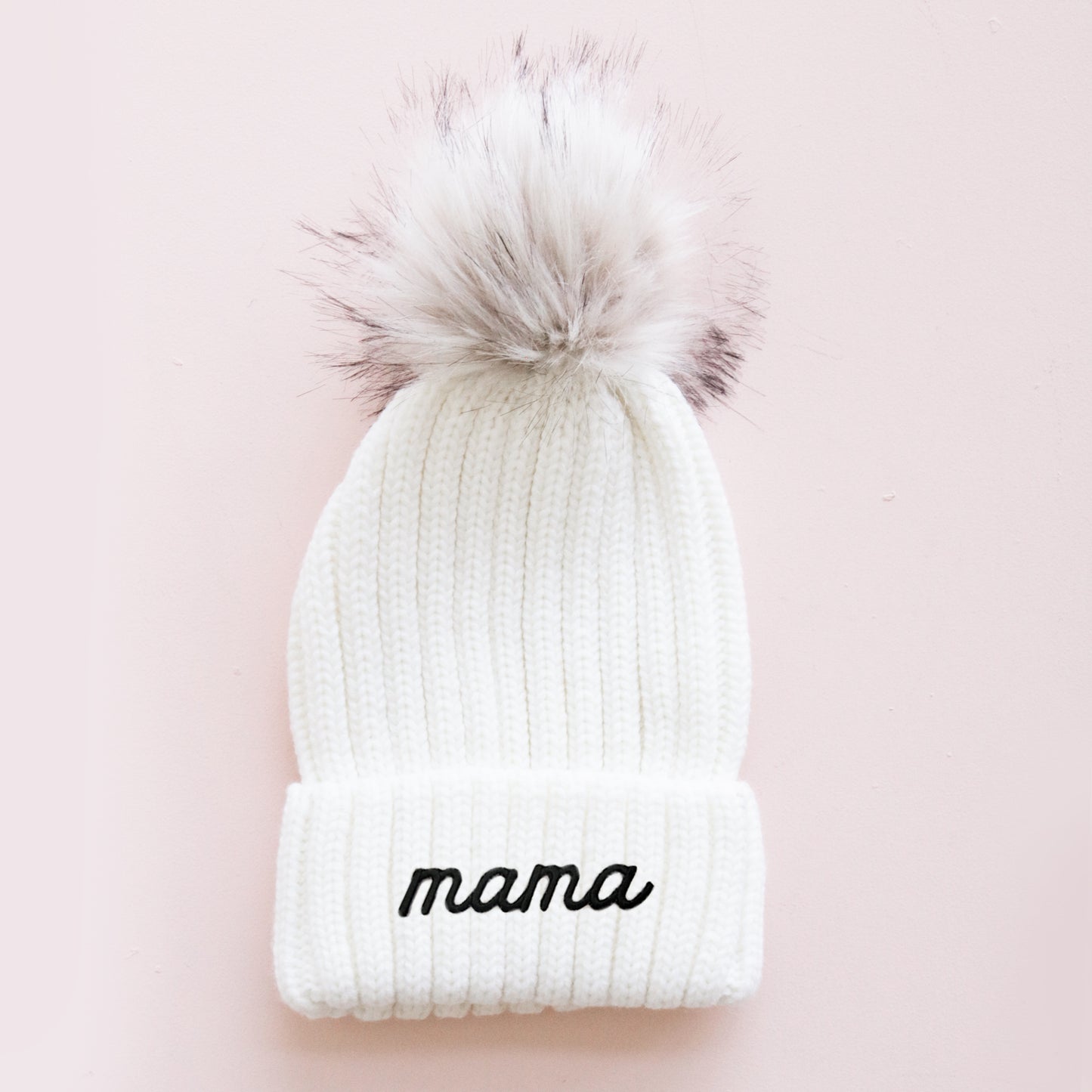 beanie pom pom,  mama beanie, mom beanie, mom beanie fur pom, aloha sunshine designs