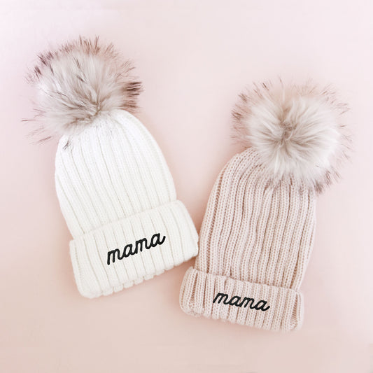 beanie hat with fur pom pom, mama gift, mom gift, gift for mom, pom pom beanie, pom beanie, beanie hat pom,  beanie fur pom