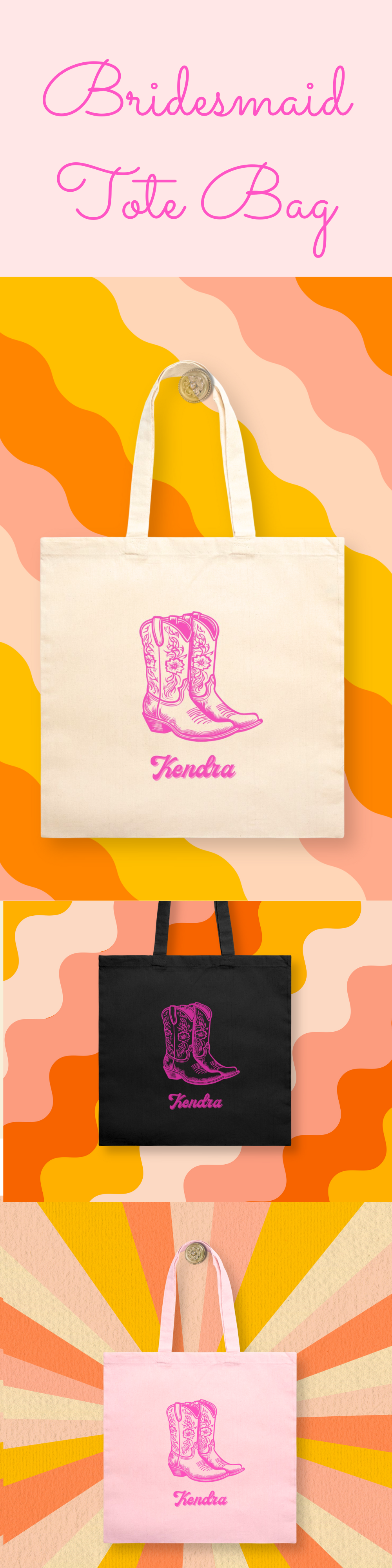 Bridesmaid Tote Bag Cowgirl Boots Personalized