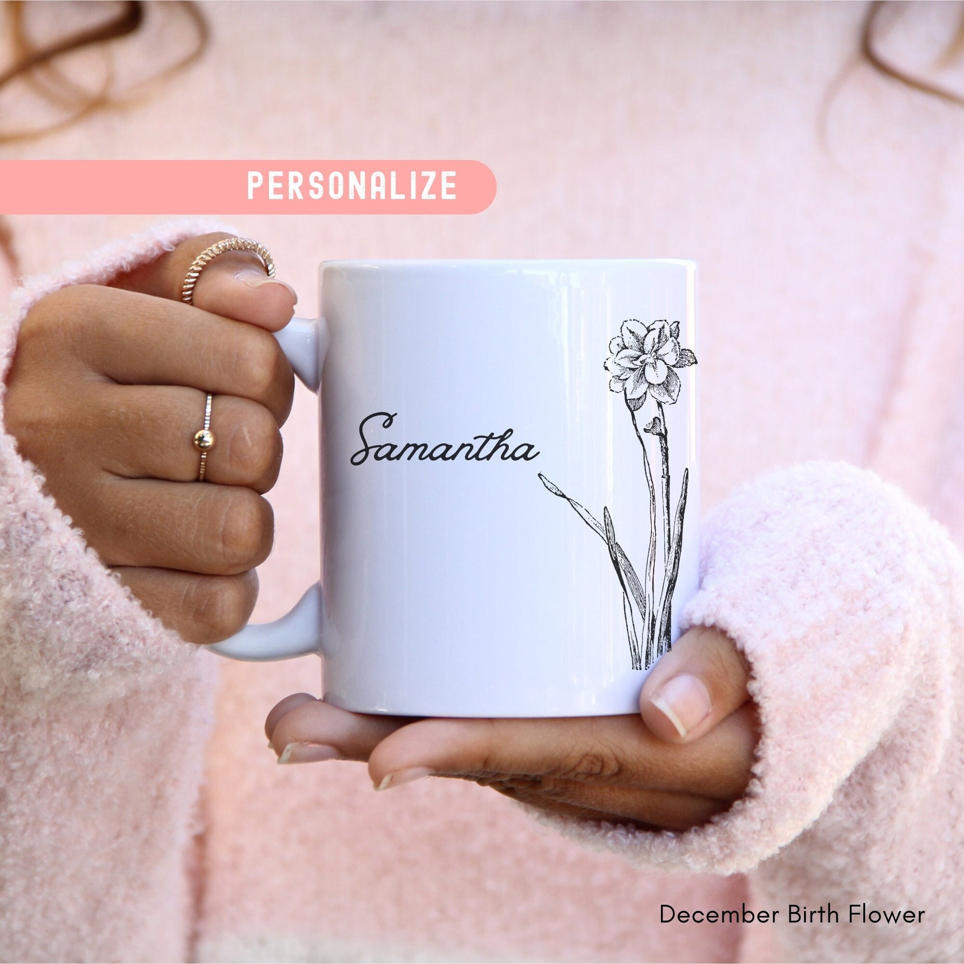 Birth Flower Mug - December, December Birth Flower Mug, Birthday Gift, Gift for Nana, Gift for Step Mom, Gift for Gigi