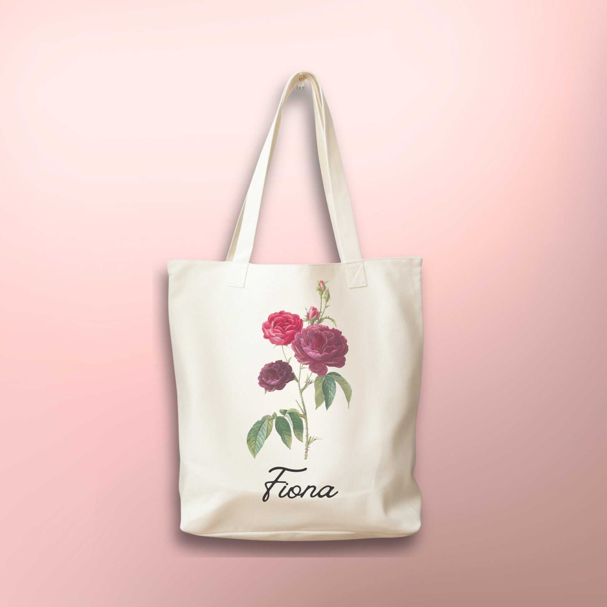 aloha sunshine designs, birth flower gift, birth flower tote bag, floral tote bag, rose tote bag, personalized tote bag