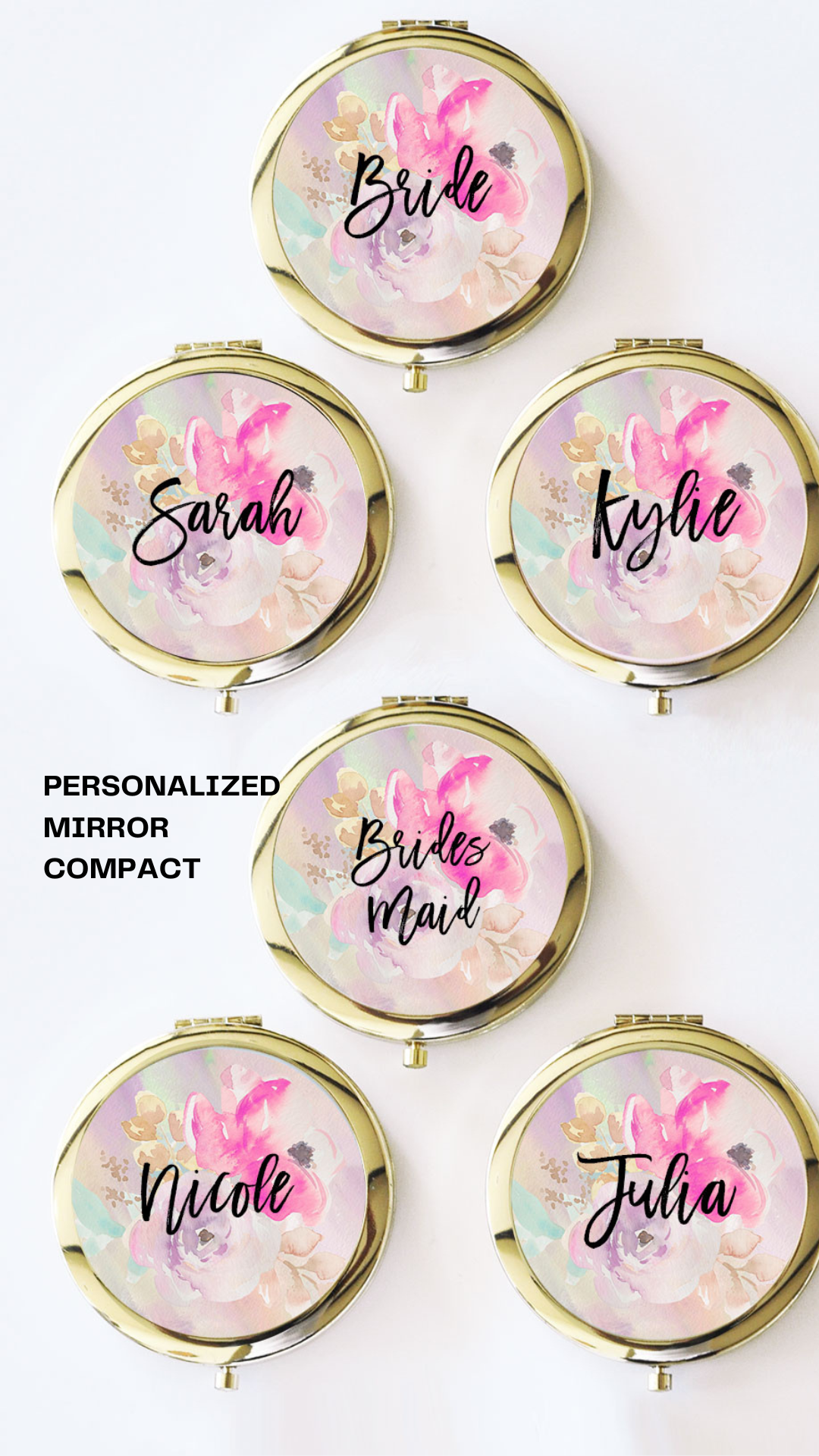 Personalized Compact Mirror - Floral