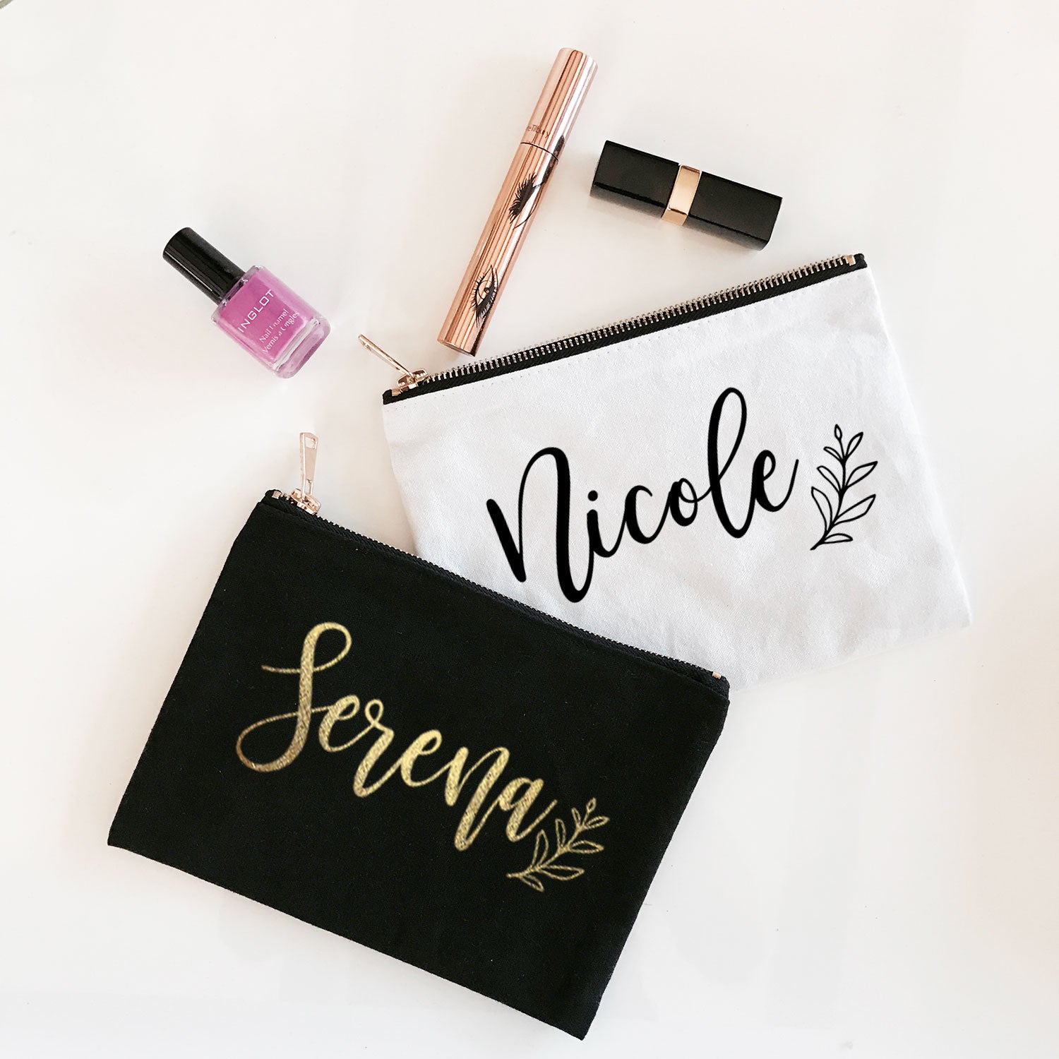 Cosmetic bag personalized, bridesmaid gift, bridal party gifts, aloha sunshine designs, custom name cosmetic bag, personalized makeup bag