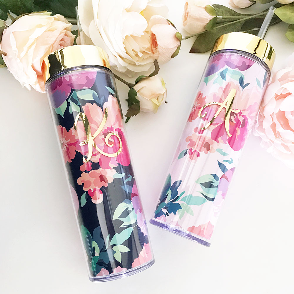 Floral Tumbler with monogram inital
