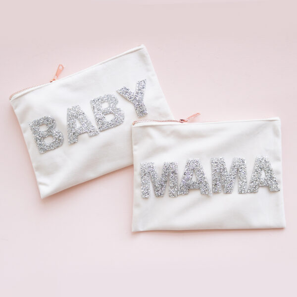 new mom gift, baby & mama gift, baby bag, mama bag, sparkle baby and mama set