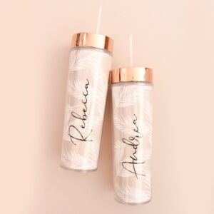 Personalized palm tumbler, palm tumbler, skinny tumbler, tall tumbler, tropical bridesmaid gifts, bridesmaid gifts, bridesmaid proposal gifts, birthday gift, vacation trip gift, boho gifts for friends, friend gift, tropical drinkware, tropical tumbler