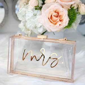 bride to be gift, bride gift, mrs gift, clear purse, acrylic purse, aloha sunshine designs, mrs gifts, engagement gift, future mrs gift
