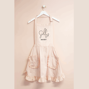 ruffled apron, personalized apron, pink apron, personalized ruffle apron, mother's day gifts, christmas gifts, foodie gifts, kitchen gifts, baker gifts, pastry chef gifts, aloha sunshine designs