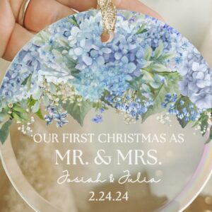 Mr and Mrs First Christmas Ornament Dusty Blue Hydrangea - Image 9