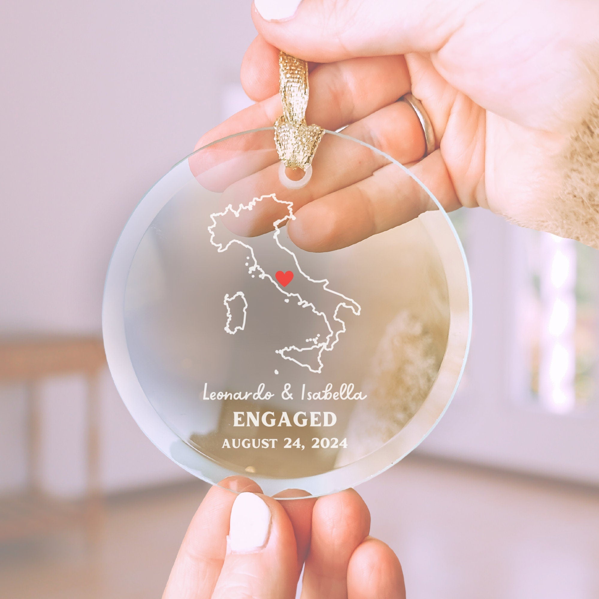 Engaged Ornament Italy Personalized Engagement Ornament Italy Map Rome Engagement Gift Couple Bridal Shower Gift Christmas Ornament Glass, Italy Engagement, aloha-sunshine-designs