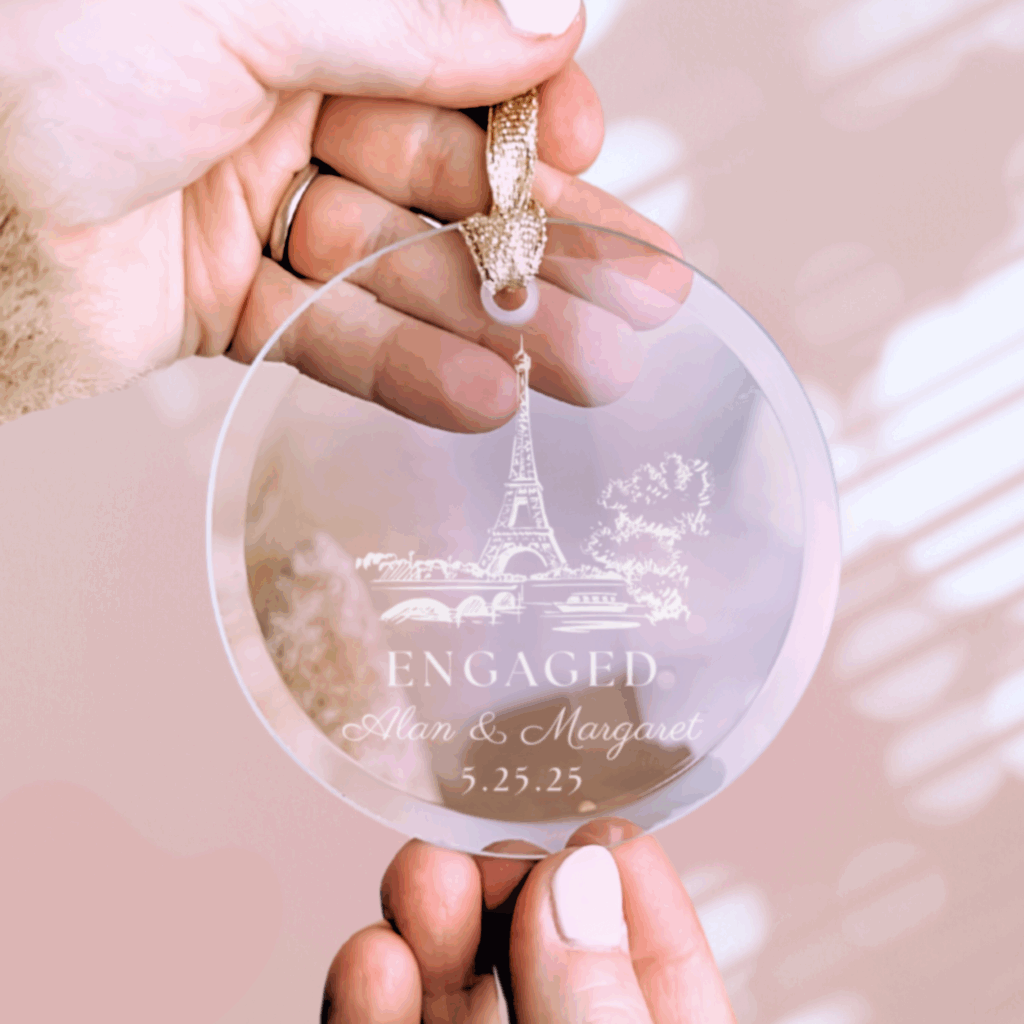 Paris engagement, engagement in Paris, Paris engaged, engagement gift for friends, unique engagement gift, engagement keepsake, glass ornament