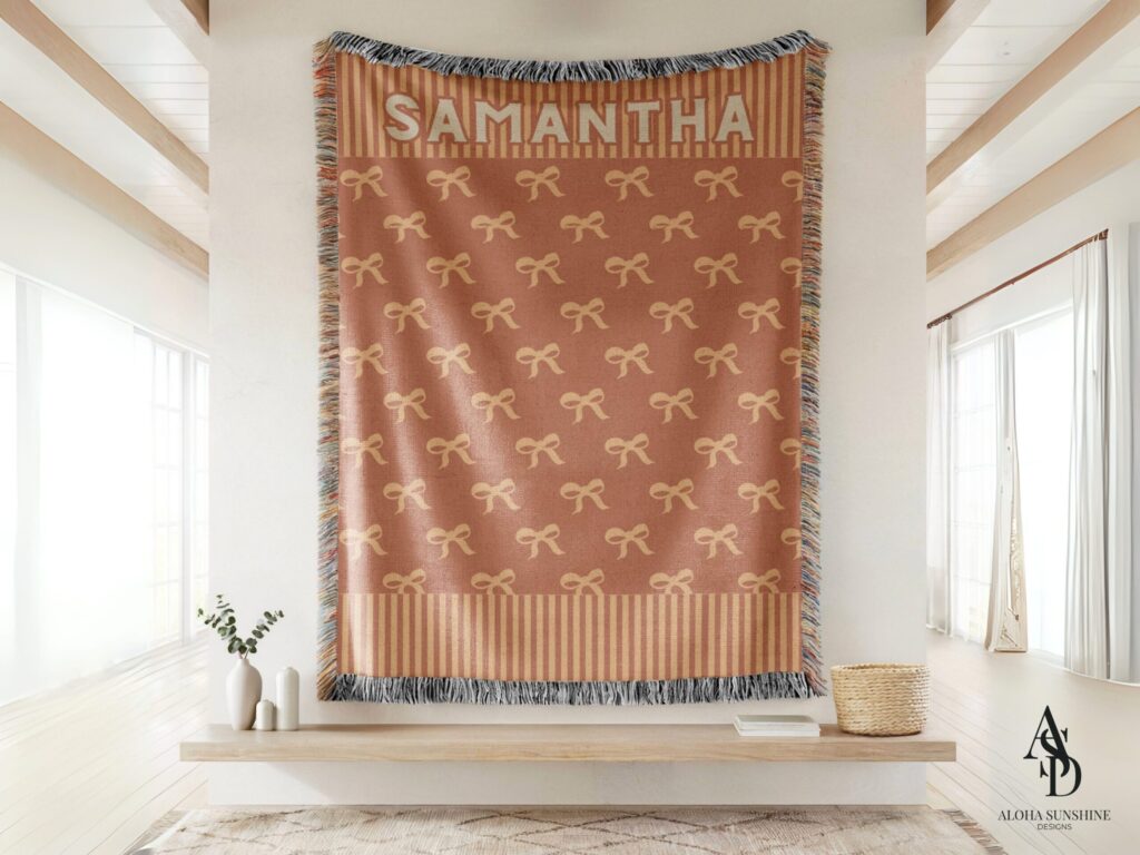 personalized throw blanket with name & bows