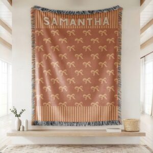 personalized throw blanket with name & bows